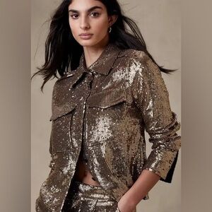 Banana Republic Gold Sequined Button Down Blouse